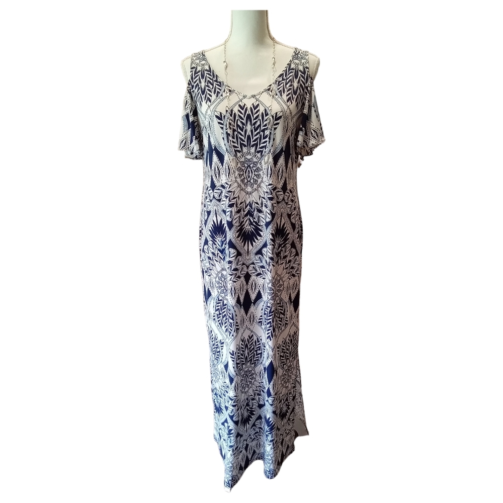 MSK Cold Shoulder Maxi Dress Silky Feel Sz S Stretchy